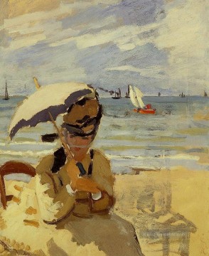  Strand Kunst - Camille Sitzen auf dem Strand bei Trouville Claude Monet